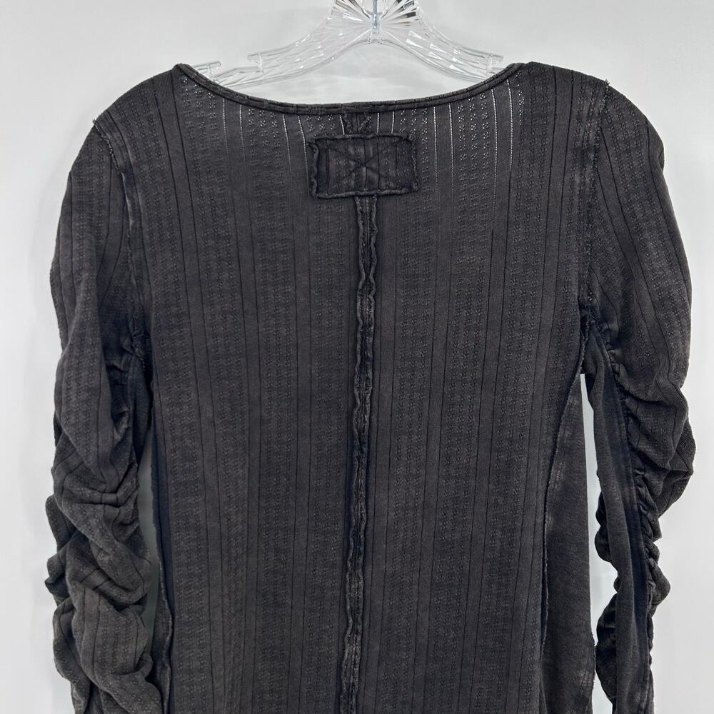 Free People We The Free Hope Henley Ruched Sleeve Washed Black Top Womens Size S - Picture 9 of 11